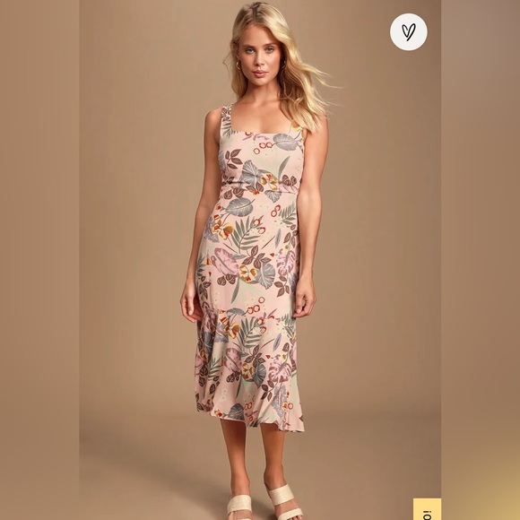 Tropical Print Tie-Back Midi Dress NWT - Picture 2 of 4